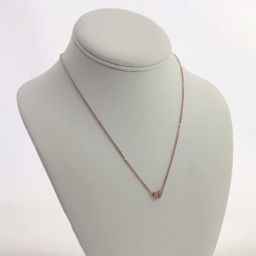 Jewelry necklace alphabet letter I rose gold tone heart love minimalist dainty - Picture 2 of 5